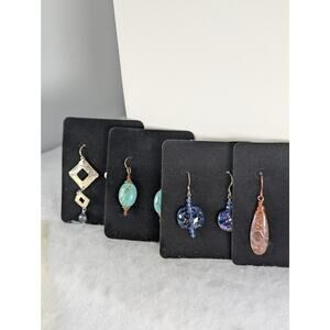 4 prs Earrings lot,fused glass. cutout squares,turquoise/ crystal,red creek NWT